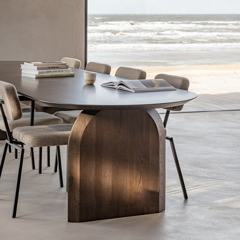 Flat oval Design dining table | Slot Oak hardwax oil dark brown | Oak hardwax oil dark brown | Studio HENK | 